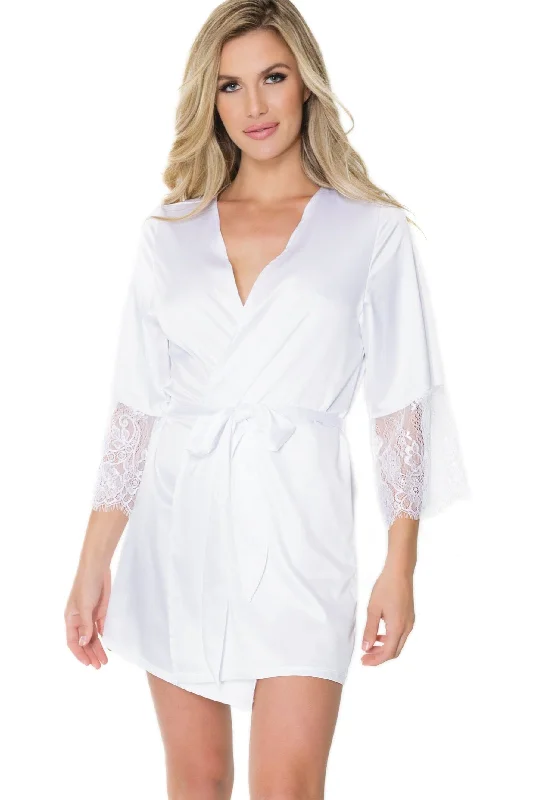 Satin Robe With Eyelash Lace Sleeves