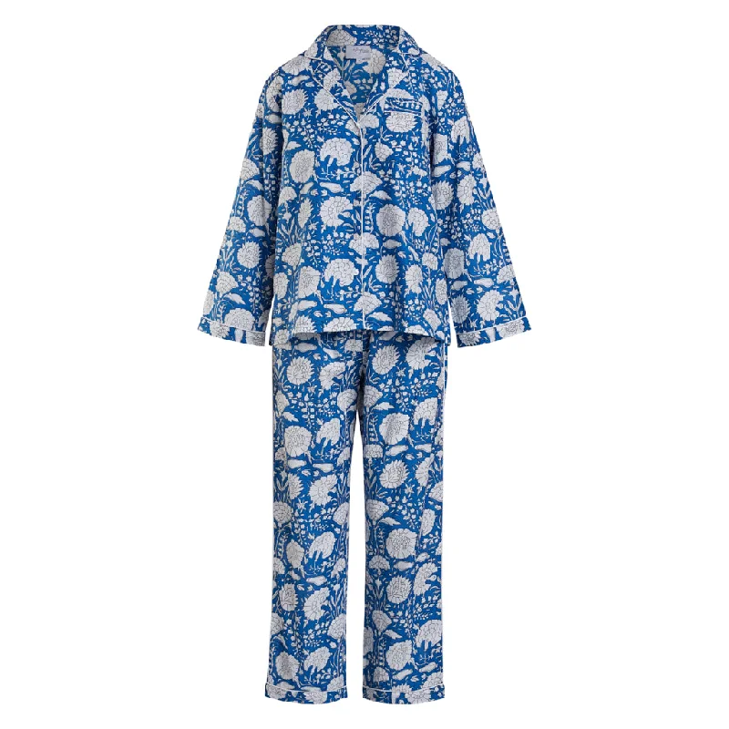 Amber Blue Floral Block Print Pyjama Sets