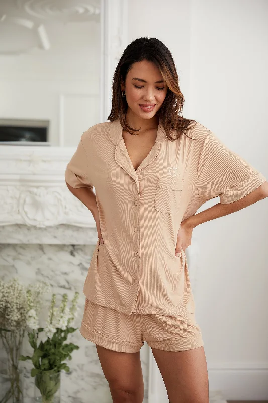 Personalised Ribbed Short Sleeve Pyjama Set - Sand