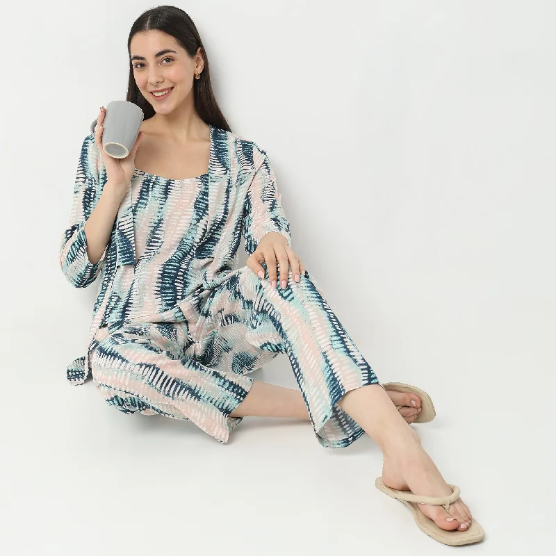 Regular Fit Printed Slip with Pyjama & with Shrug Sleepwear Set