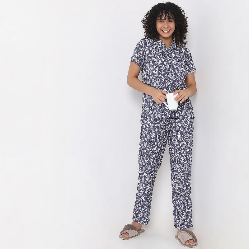 Regular Fit Printed Top with Pyjama Sleepwear Set