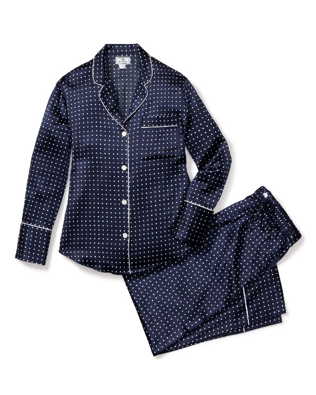 Women's Silk Pajama Set in Navy Polka Dot