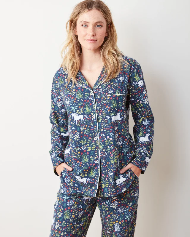 Unicorn's Garden - Petite Flannel Long PJ Set - Indigo