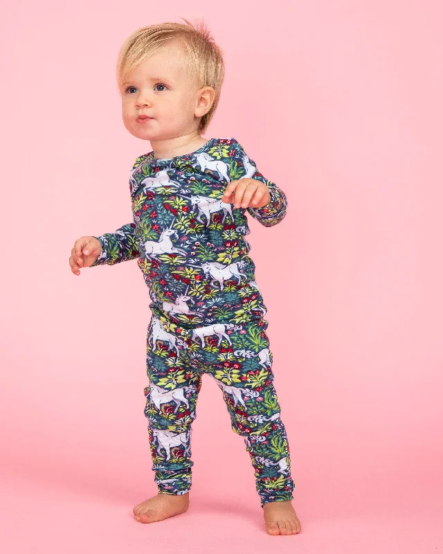 Unicorn's Garden- Kids PJ Set - Indigo