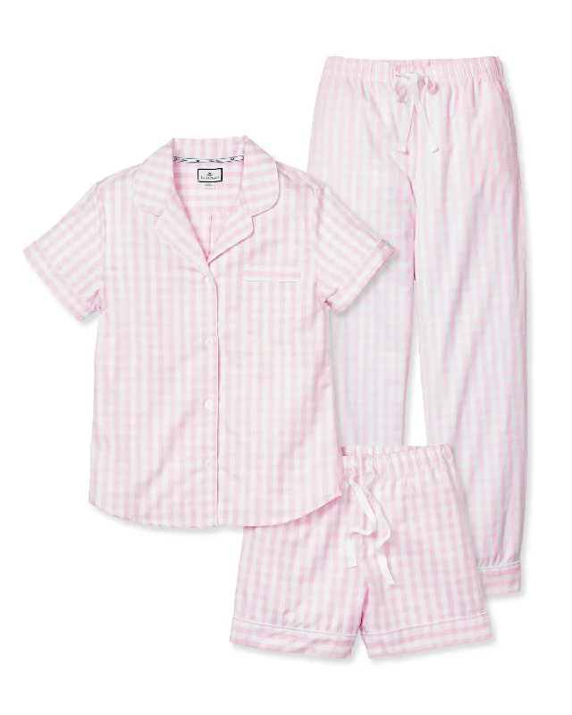 Women's Twill Women's Pink Gingham Short Set & Pants