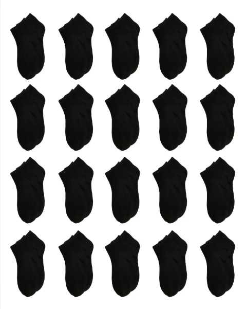 4" Solid Black 20 Pack Low Cut Socks