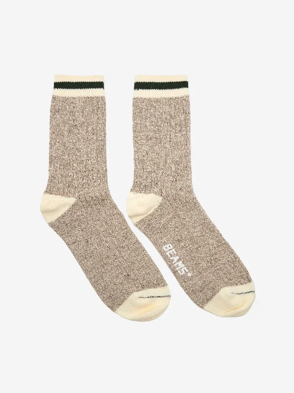 Beams Plus Rag Socks - Oatmeal/Green