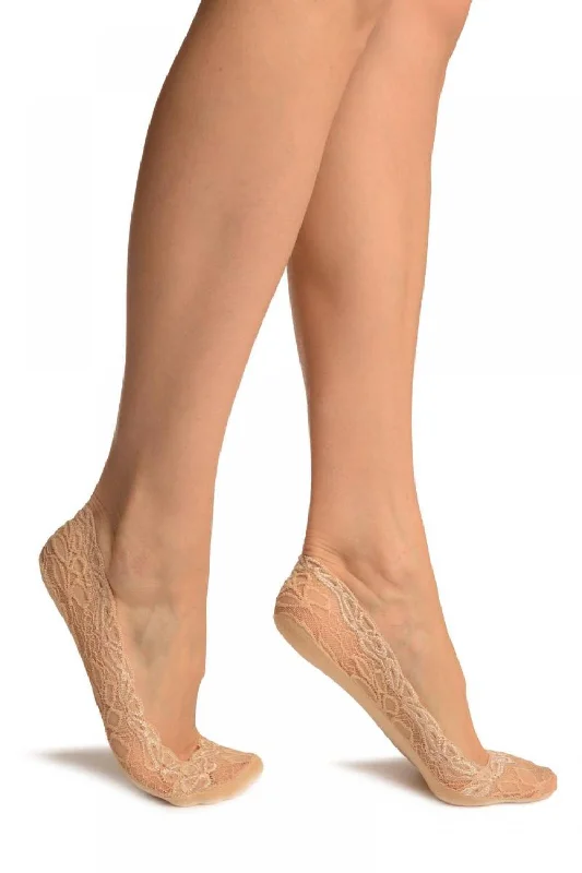 Beige Flower Petals Lace With Silicon Grip & Cotton Sole Footsies