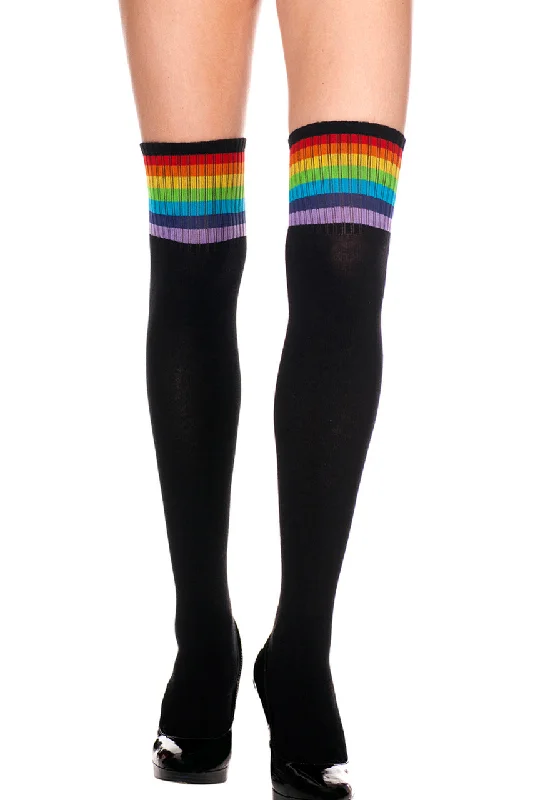 Black Thigh High Sock Stockings with Rainbow Stripes