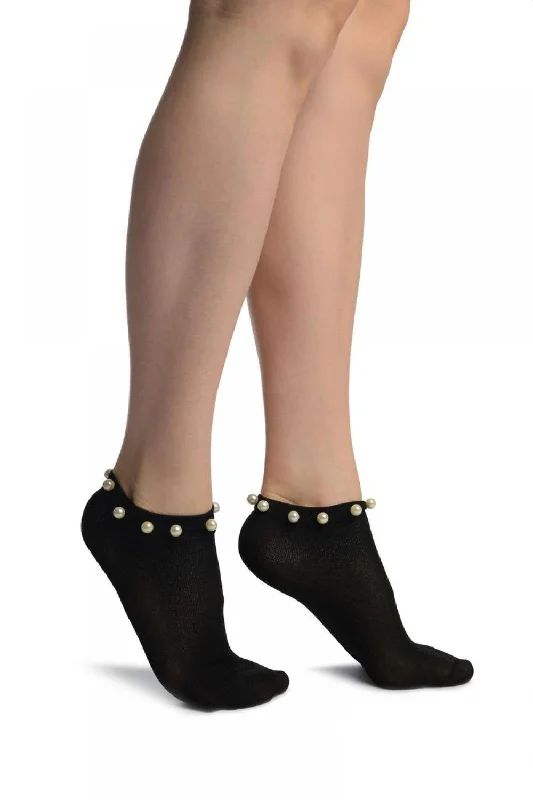 Black With Black Lurex & Pearls Footsies Socks