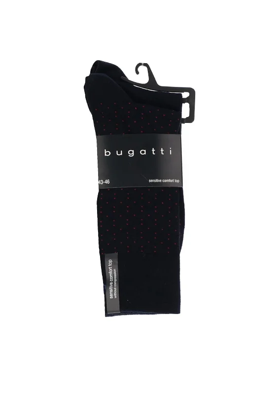 Bugatti 2 Pack Dots Comfort Top Sock, Black & Red