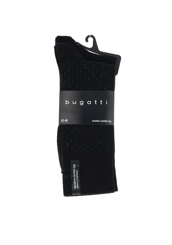 Bugatti 2 Pack Dots Comfort Top Sock, Black & Blue