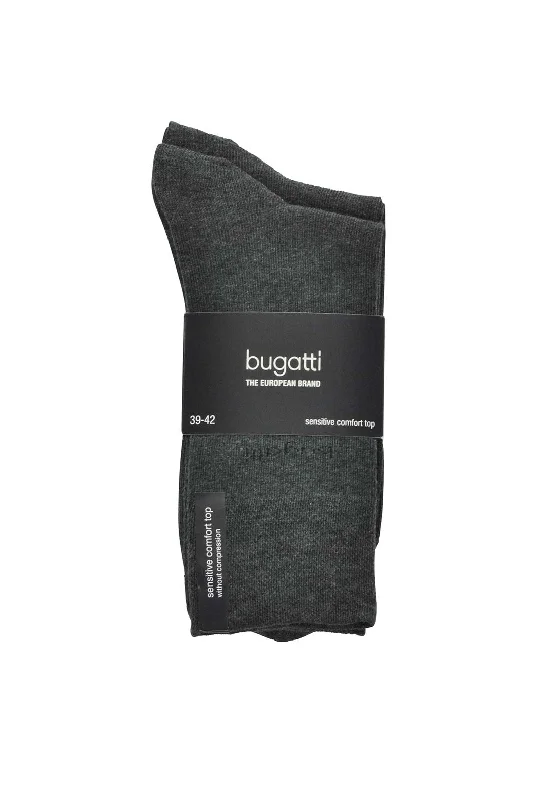 Bugatti Mens 2 Pack Soft Cotton Comfort Top Socks, Anthracite Grey