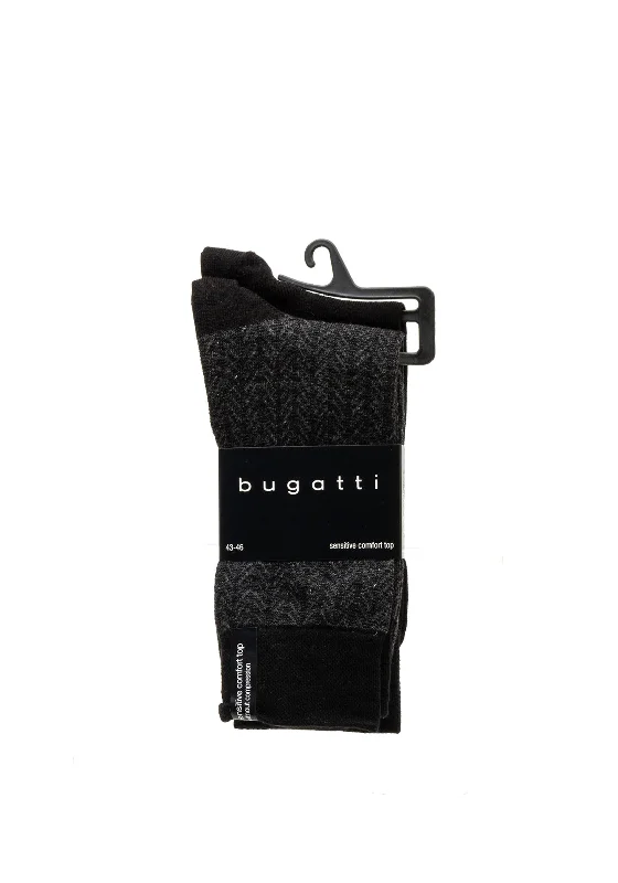 Bugatti 2 Pack Herringbone Socks, Black