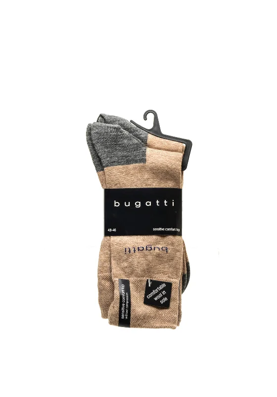 Bugatti 2 Pack Contrast Socks, Beige & Grey