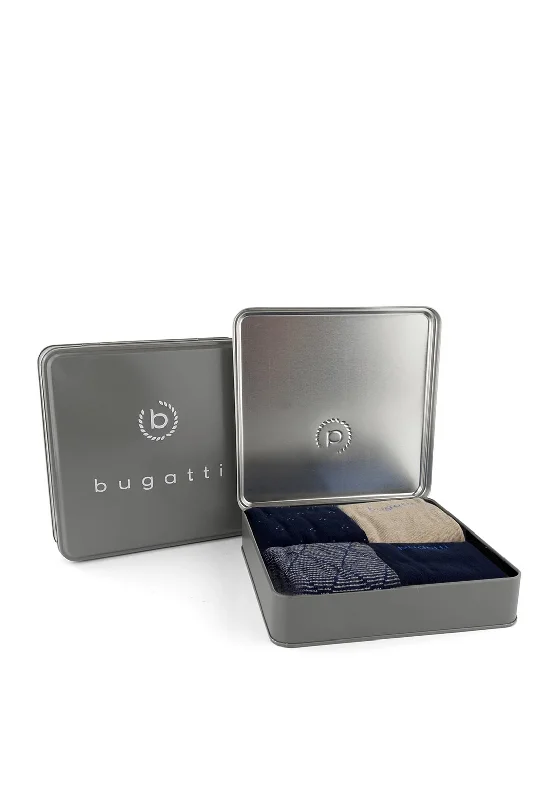 Bugatti 4 Pack Socks Gift Box, Navy & Beige