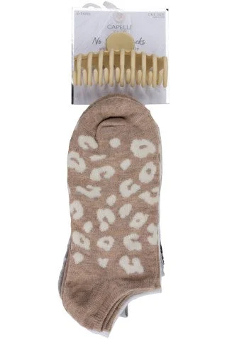 Capelli New York Animal Print 10 Pack No Show Socks with Claw Clip