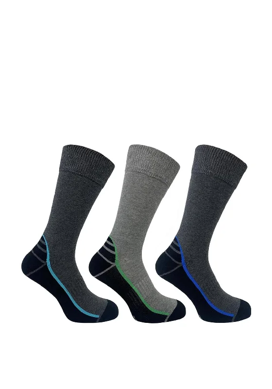 Bramble 3 Pair Lightweight Bamboo Hiker Socks, Grey Multi UK6-11