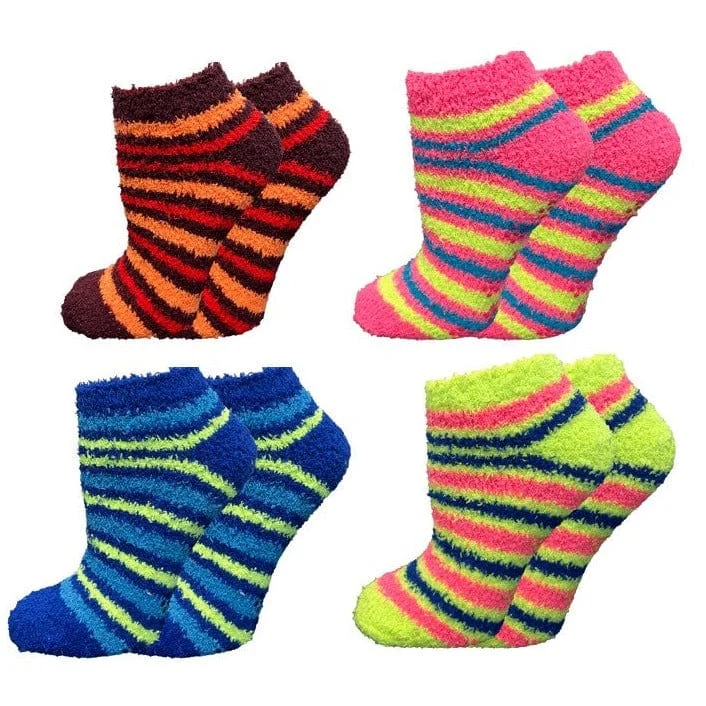 Doorbuster Pair of Ankle Striped Fuzzy Socks