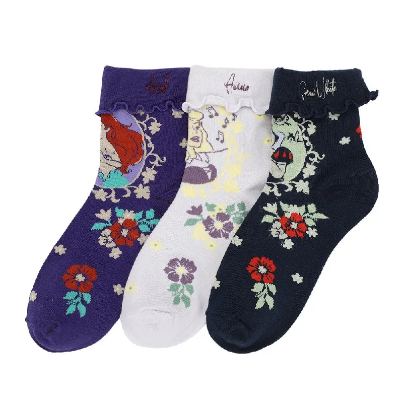 Disney Princess Women's 3 Pair Quarter Crew Socks