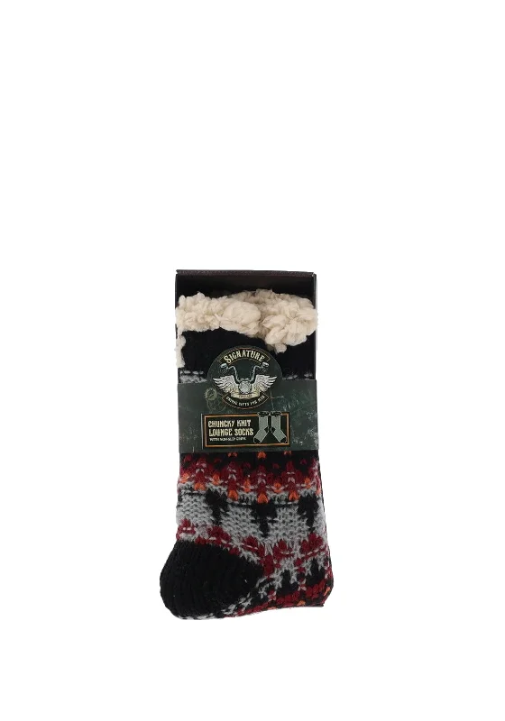 Brandwell Chunky Knit Lounge Socks with Non-Slip Grips, Black