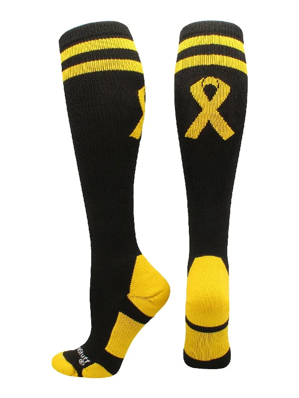 Gold Ribbon Childhood Cancer Awareness Socks in Over the Calf Length