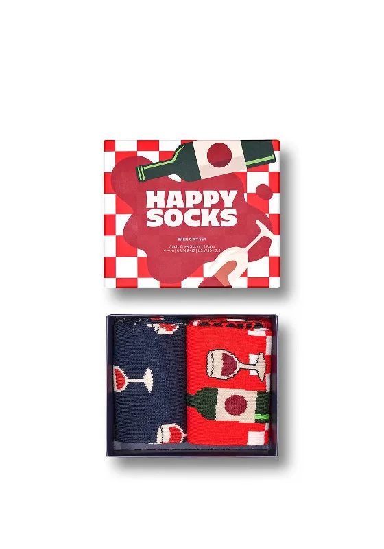 Happy Socks Wine 2 Pack Socks Gift Set, Red & Navy