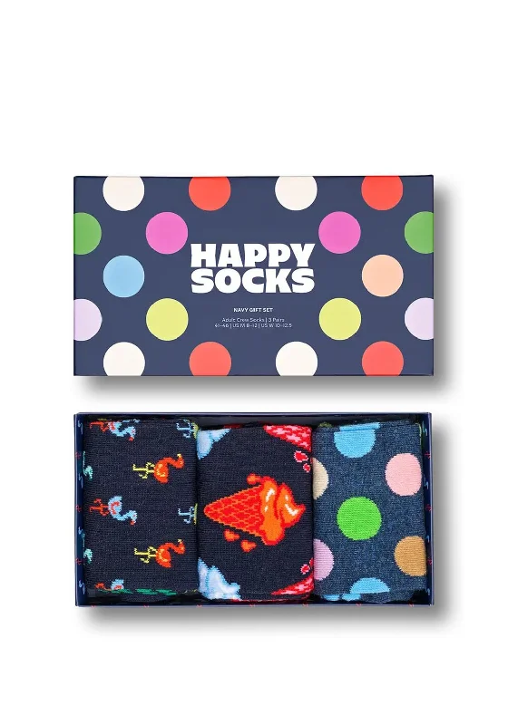 Happy Socks 3 Pair Socks Giftbox, Navy UK 7.5-11.5