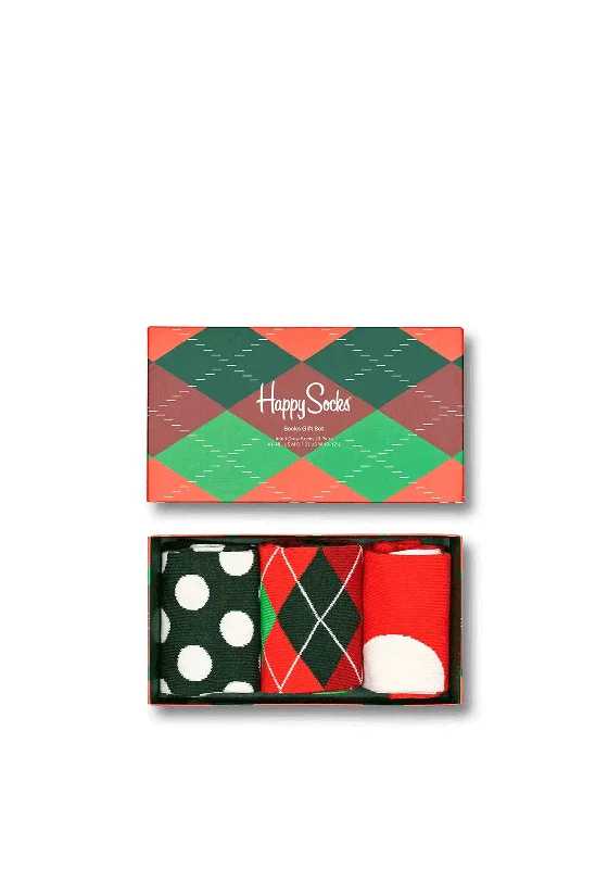 Happy Socks 3 Pair Socks Holiday Classics Gift Box, Red Multi UK7.5-11.5