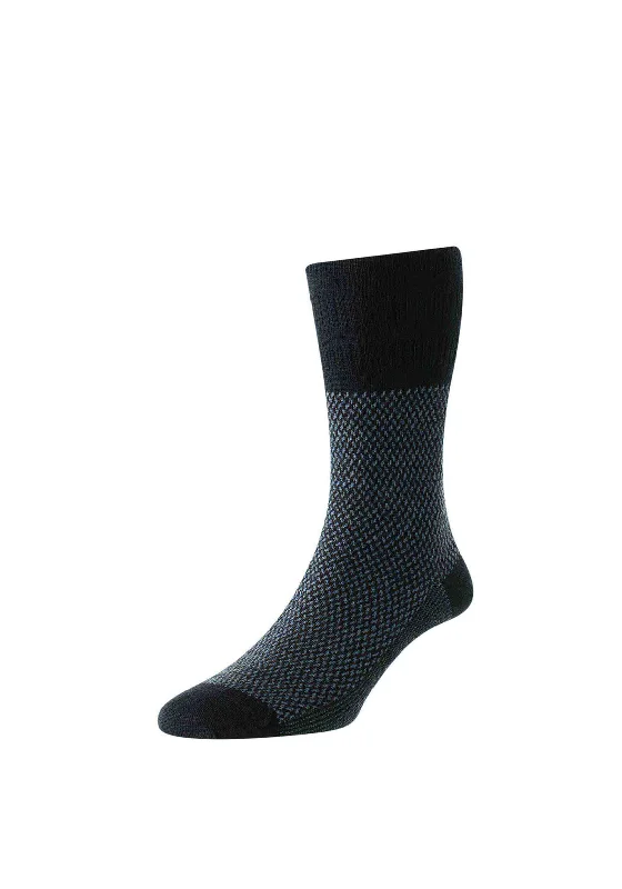 HJ Hall Softop Jacquard Wool Socks, Navy