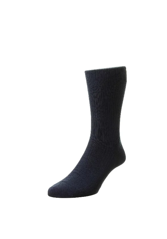 HJ Classic Collection Pure Cotton Rib Socks Size Medium, Navy UK6-11