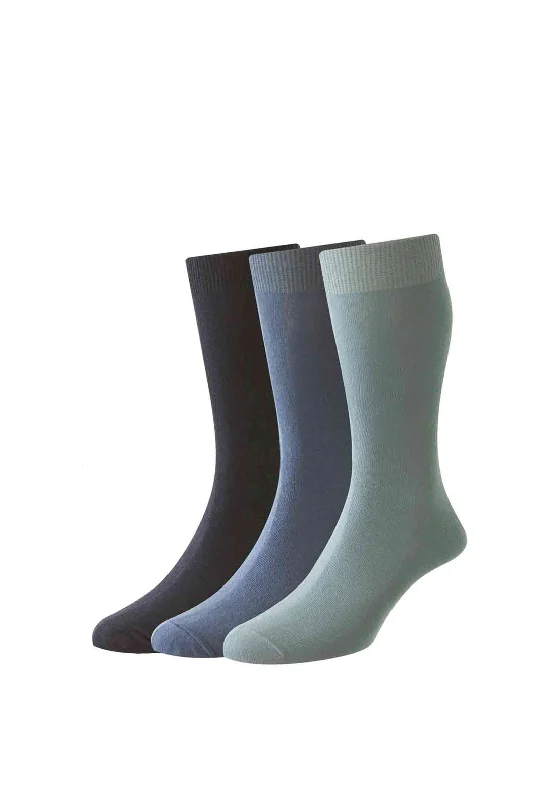 HJ Hall Executive Cotton Rich 3 Pack Socks, Blue Multi