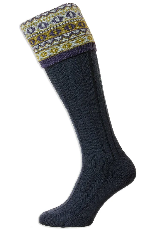 HJ Hall Foxley Ladies Merino Wool Long Sock | Fairisle Pattern Top