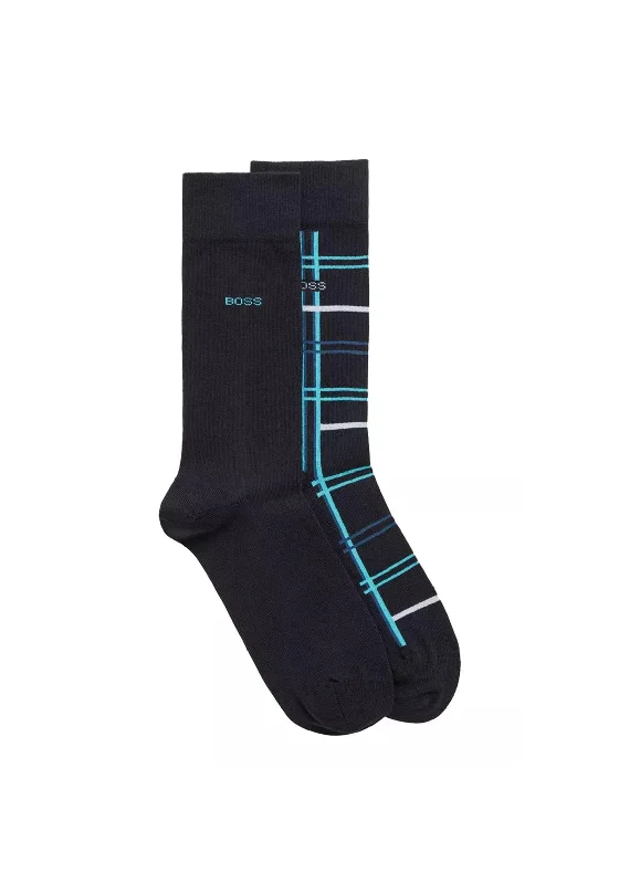 Hugo Boss 2 Pair Check Pattern Socks. Navy & Blue