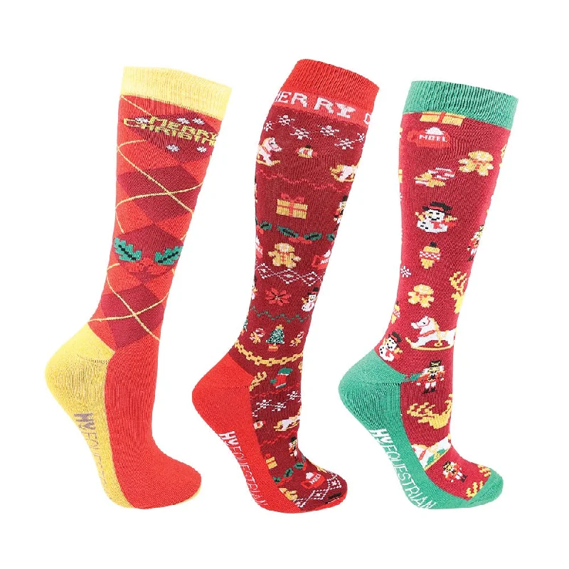 Hy Equestrian Christmas Cross Stitch Socks Pack of 3