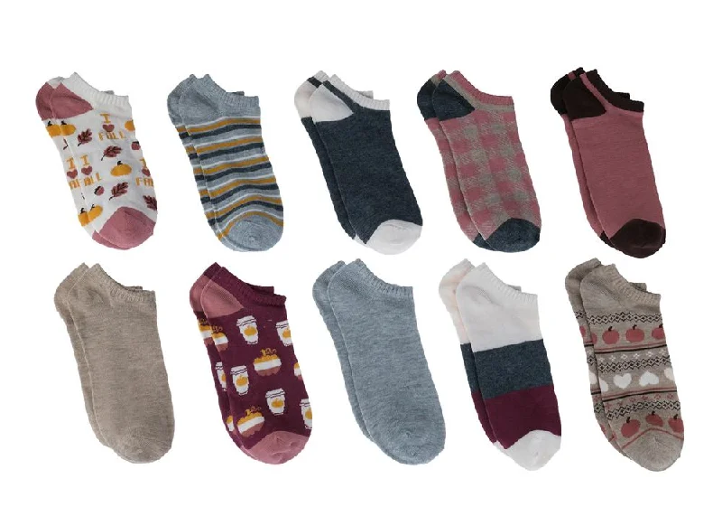 I Heart Fall 10 Pack No Show Socks