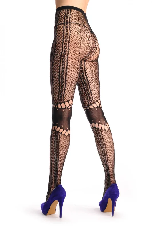 Lace Fishnet With Opaque Knees Panels