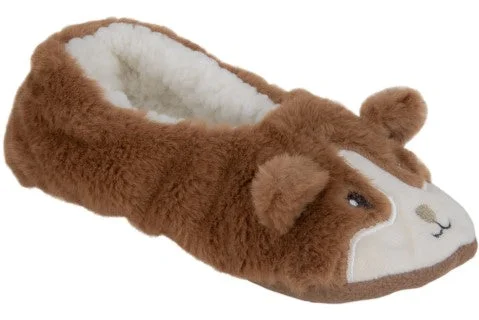 Ladies Corgi Faux Fur Pull on Slipper Socks with 3D ears