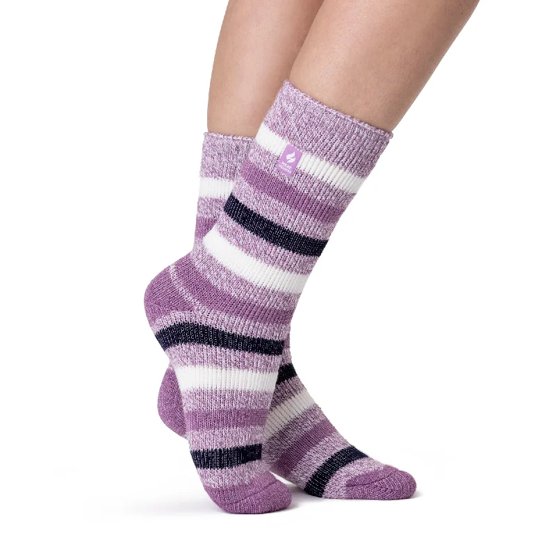 Ladies Original Ambleside Twist Stripe Socks - Mulberry & Cream