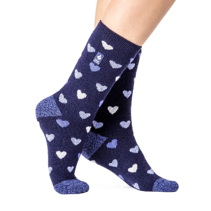 Ladies Lite Jasmine Socks - Navy Hearts