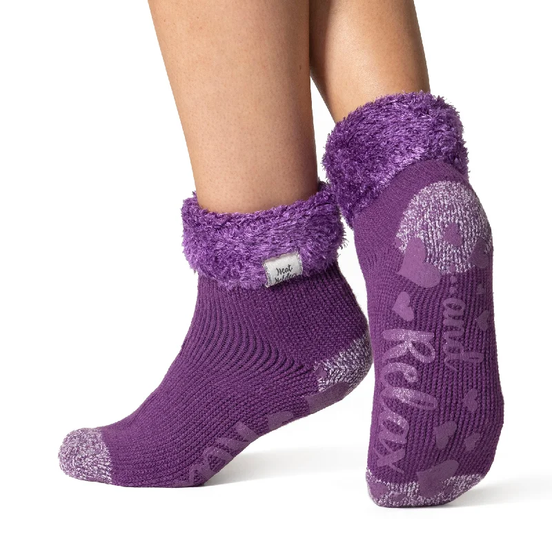 Ladies Original Lounge Socks with Turnover Feather Top - Purple