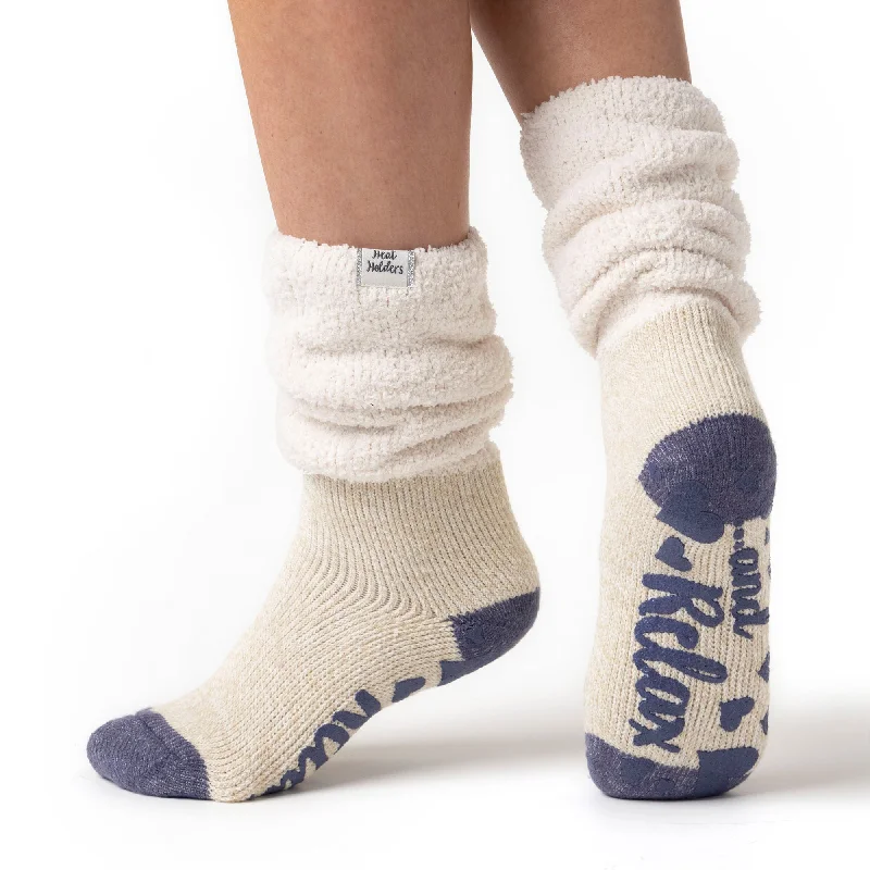 Ladies Original Lounge Socks with Comfy Slouch Top - Cream & Mauve