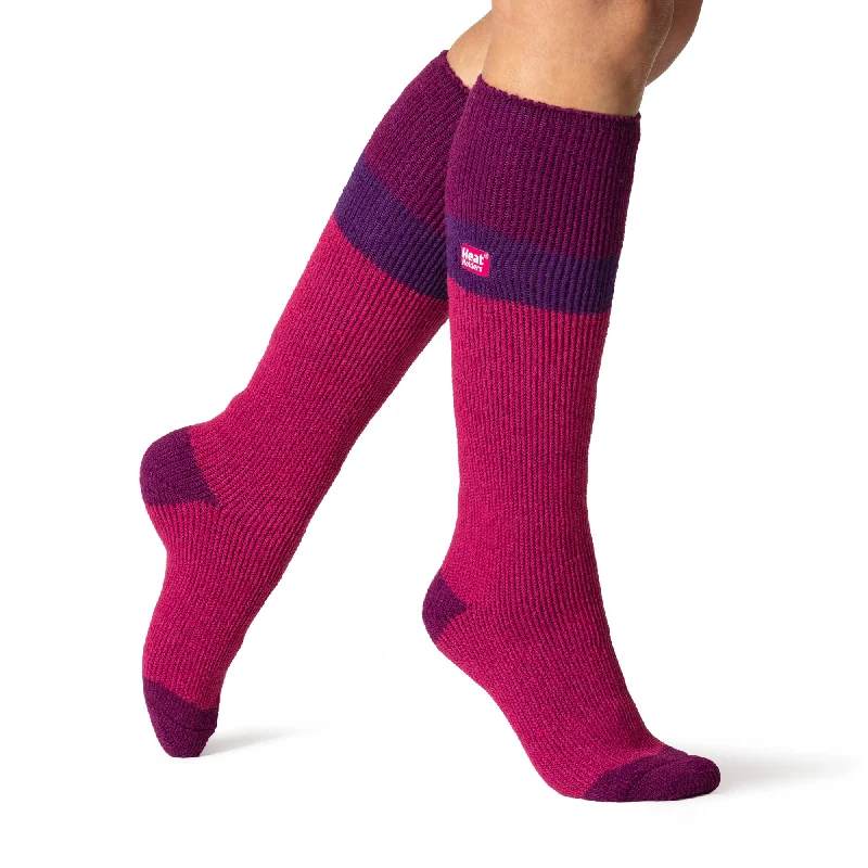 Ladies Original Long Ski & Snow Sports Socks - Fuchsia, Purple & Raspberry