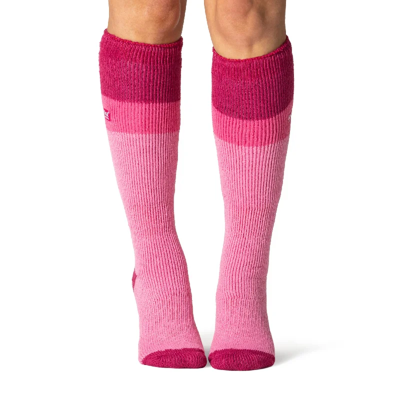 Ladies Original Long Ski & Snow Sports Socks - Raspberry, Pink & Light Pink