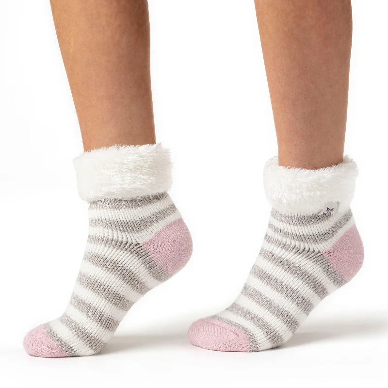 Ladies Original Sleep Socks with Turnover Feather Top - Grey & Cream