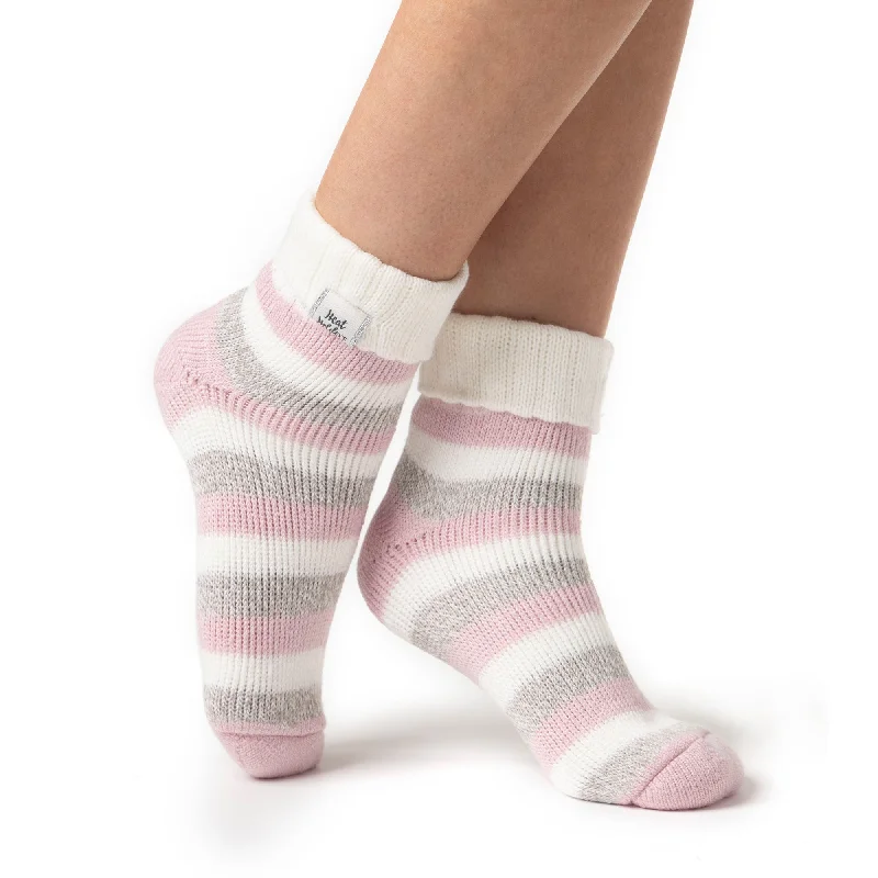 Ladies Original Sleep Socks with Turnover Rib Top - Grey & Pink