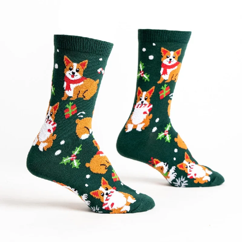 Merry Corgmas Women's Fuzzy Crew Socks