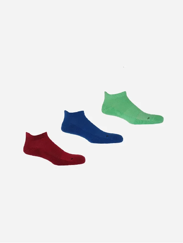 Organic Sport Men's Trainer Socks Bundle - Burgundy, Blue & Green