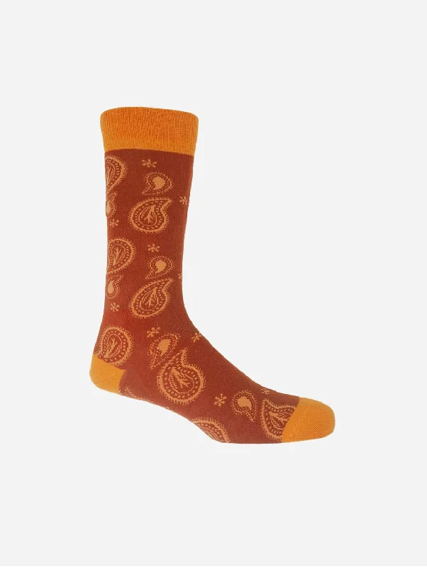 Paisley Men's Organic Cotton Socks | Burnt Orange