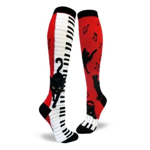 Piano Cat Women's Knee High Socks